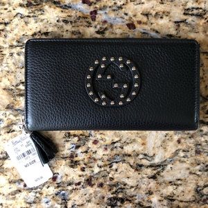 GUCCI Soho Studded Black Leather Zip Around Wallet